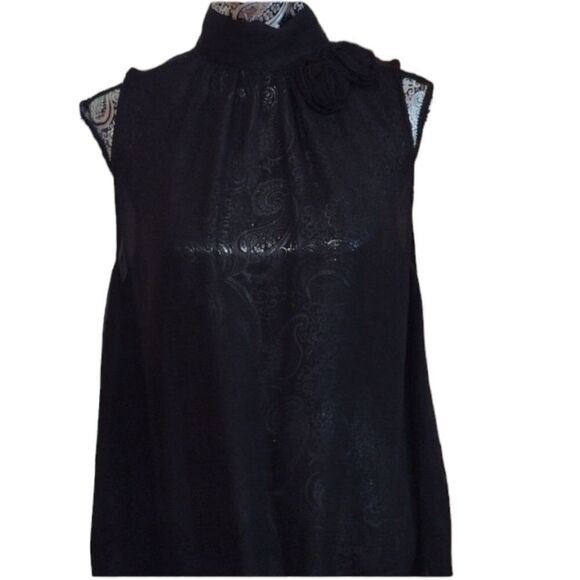 NWT Elena Solano 100% silk chiffon sleeveless blouse w rose details XL - Picture 1 of 12